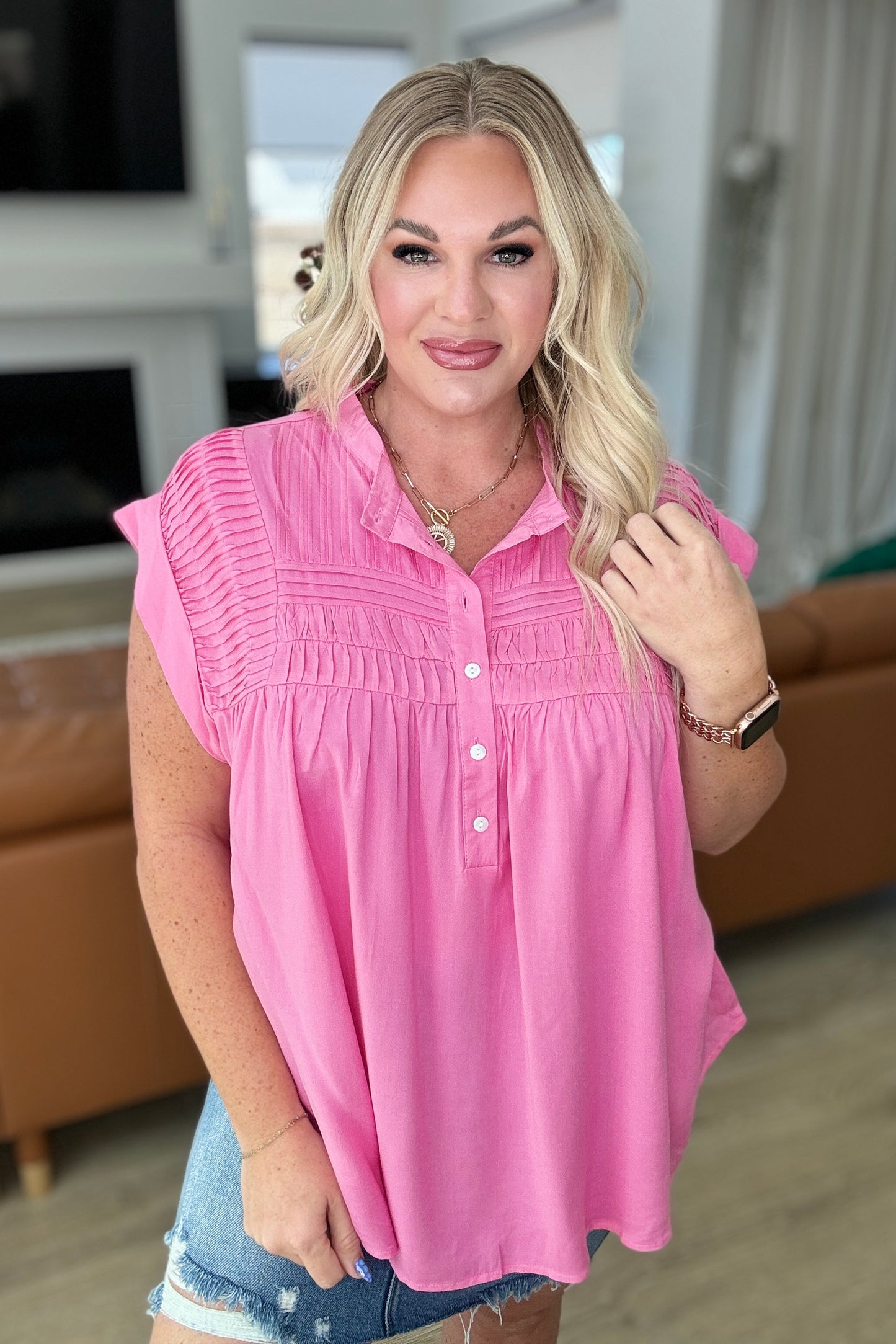 Delaney Button-Up Blouse | Pink Cosmos