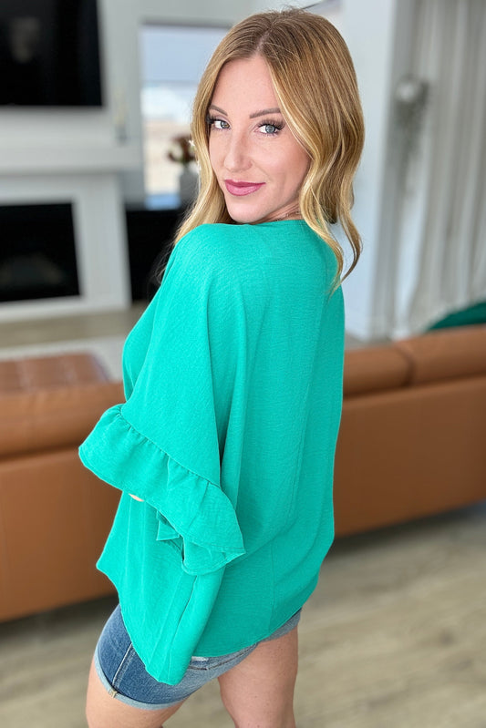 Rachel Airflow Peplum Ruffle Sleeve Top | Emerald