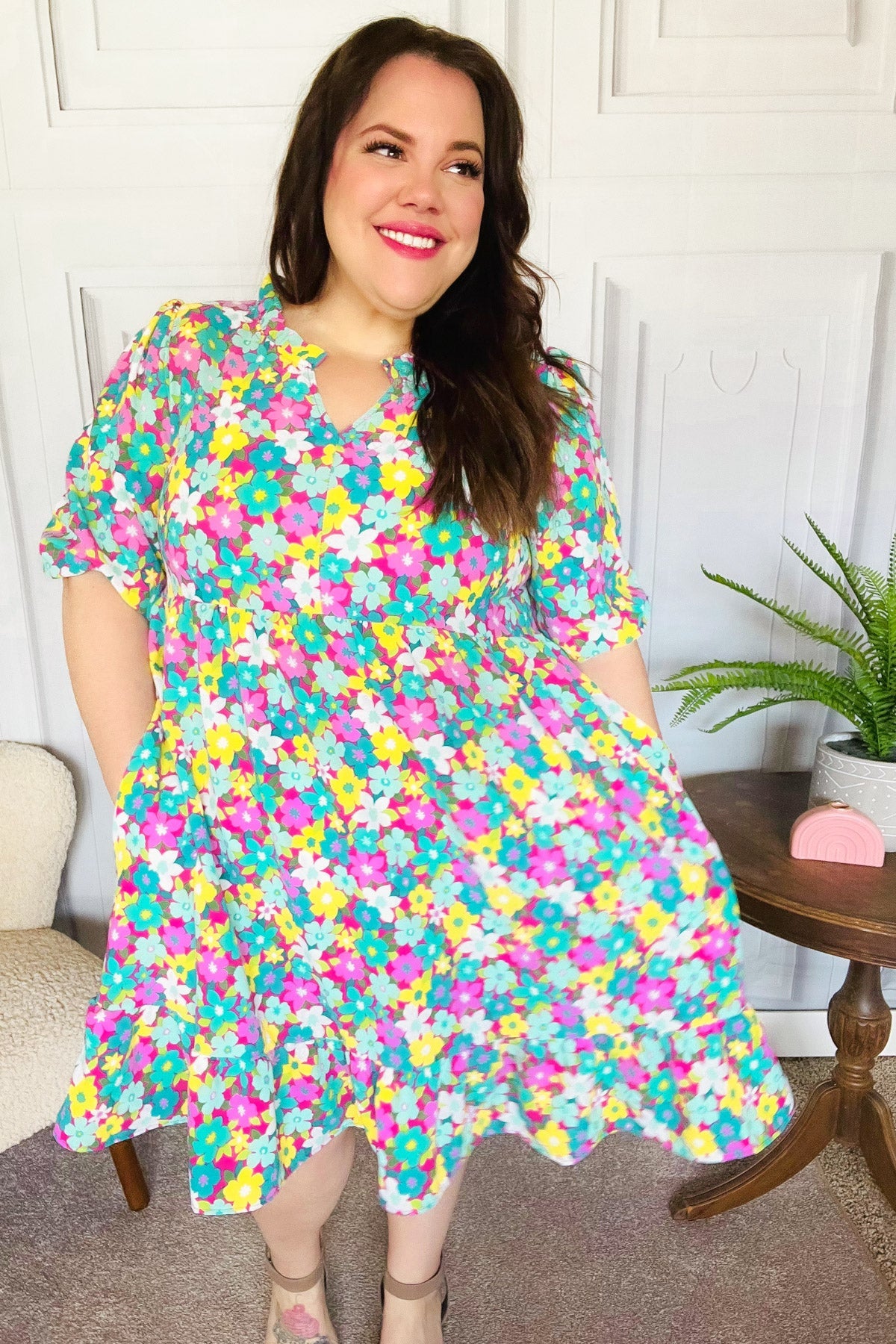 Can't Say No Floral Bubble Sleeve Dress