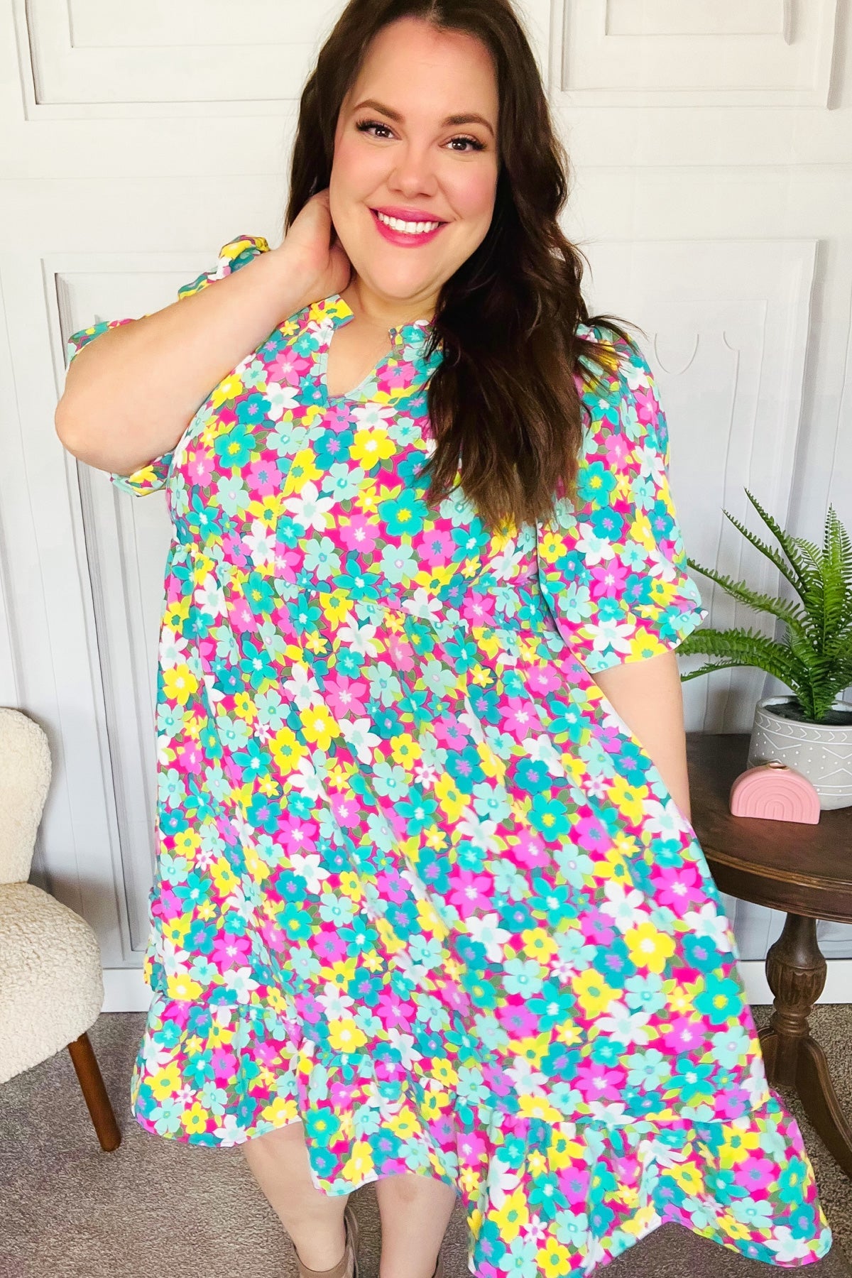 Can't Say No Floral Bubble Sleeve Dress