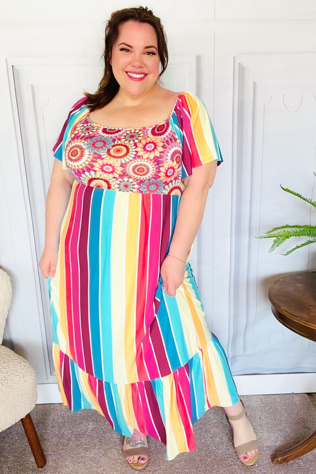 Feeling Bold Striped Medallion Crochet Dress