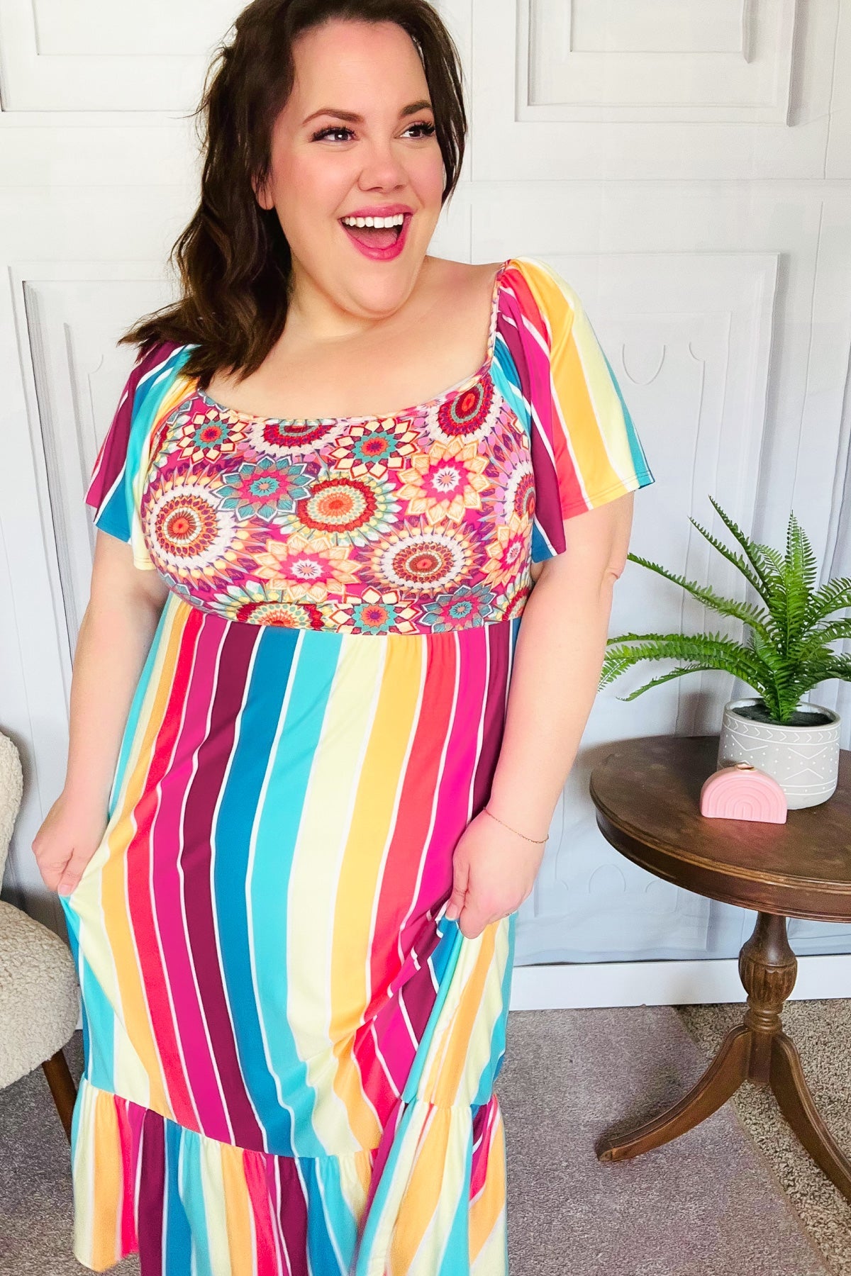 Feeling Bold Striped Medallion Crochet Dress