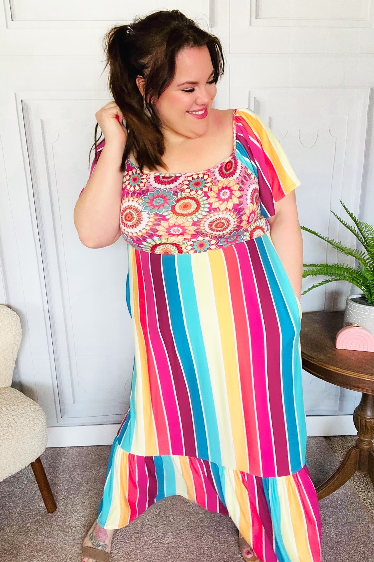 Feeling Bold Striped Medallion Crochet Dress