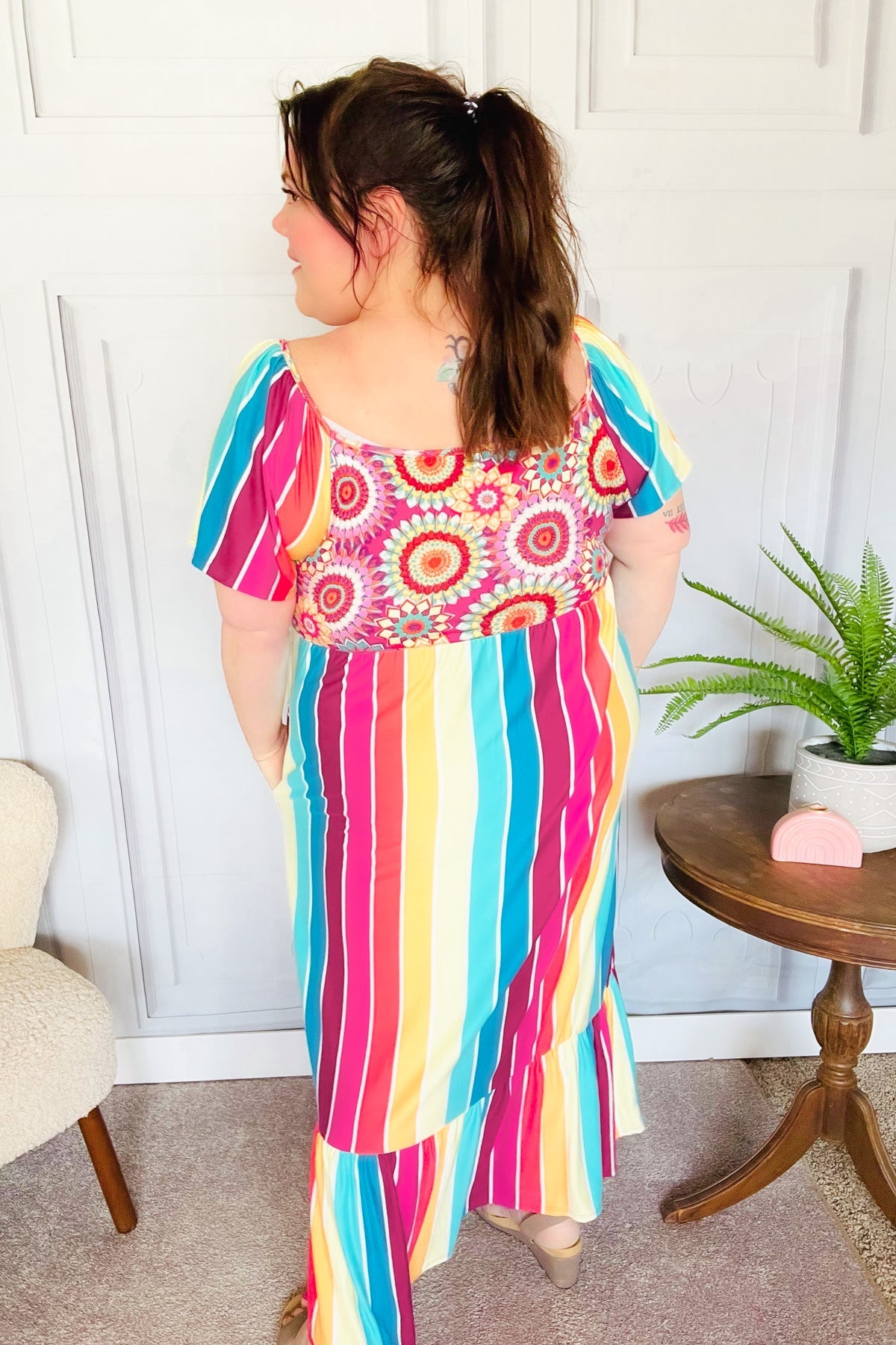 Feeling Bold Striped Medallion Crochet Dress