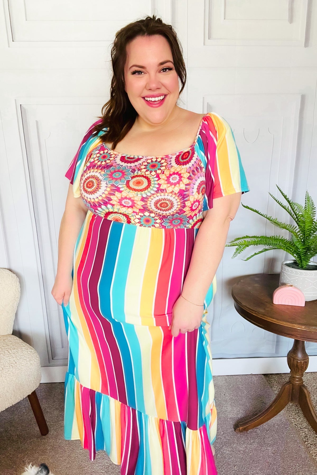 Feeling Bold Striped Medallion Crochet Dress