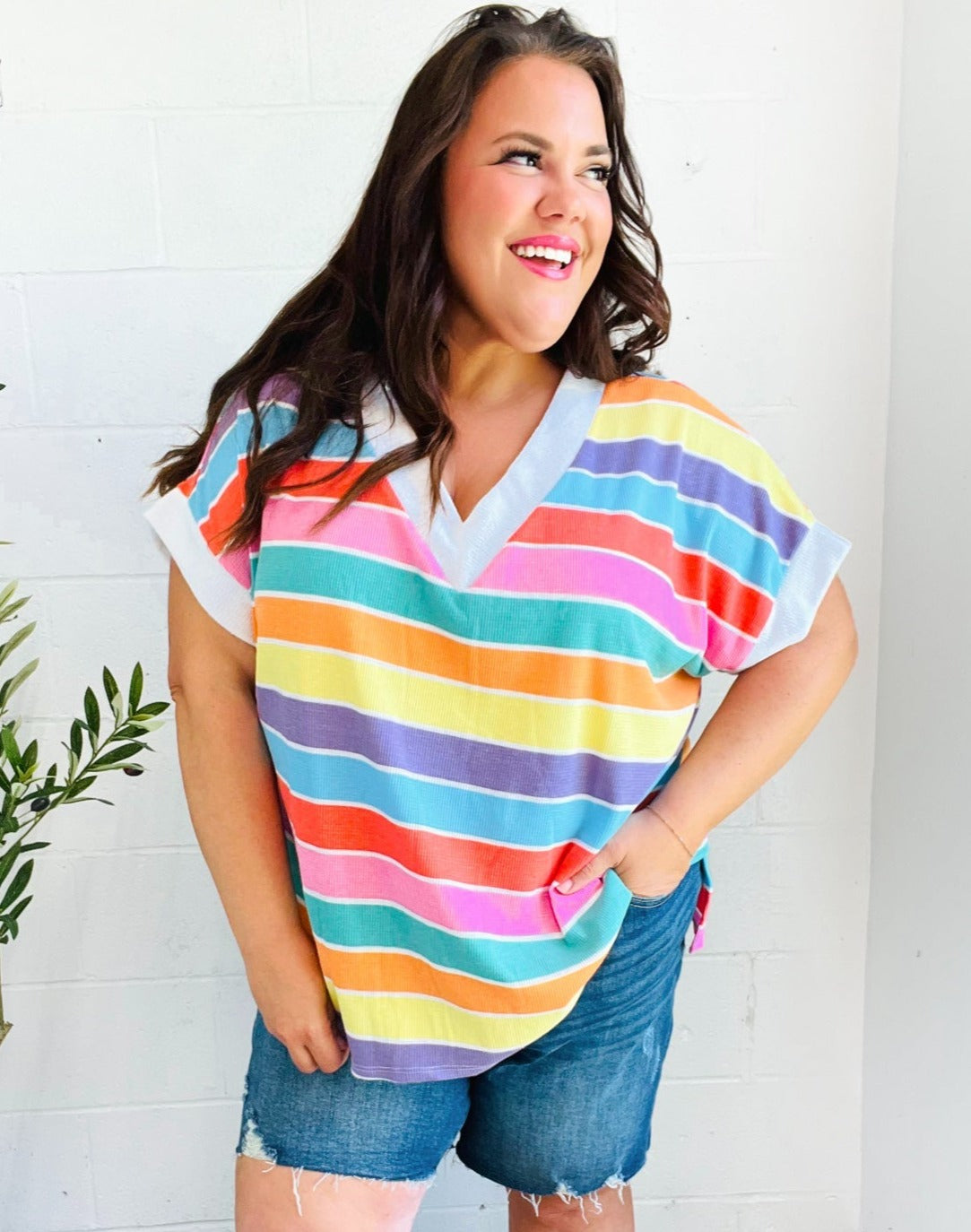 Sieze The Day Rainbow Striped Thermal Top