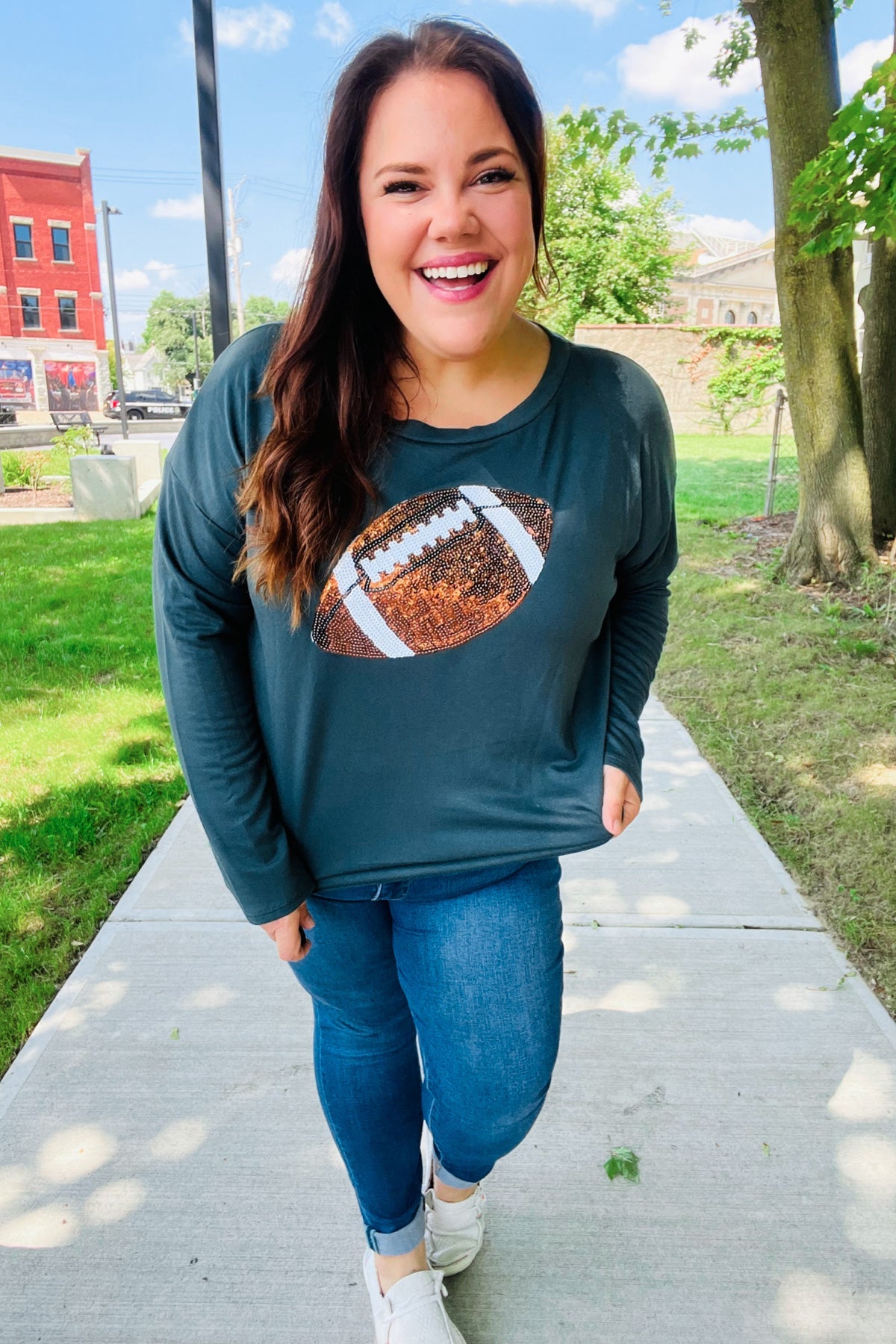 Game Day Sequin Football Patch Terry Top