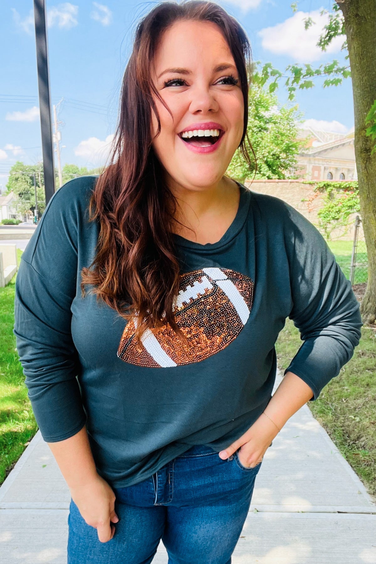 Game Day Sequin Football Patch Terry Top