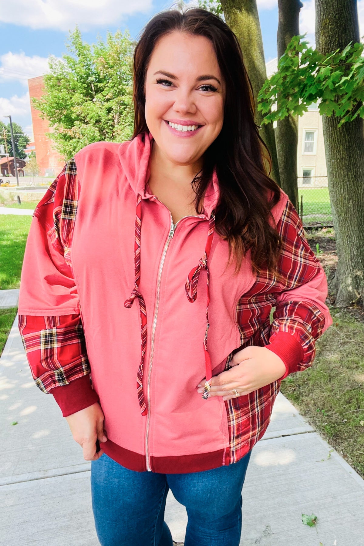 Adorable in Marsala Plaid French Terry Hoodie