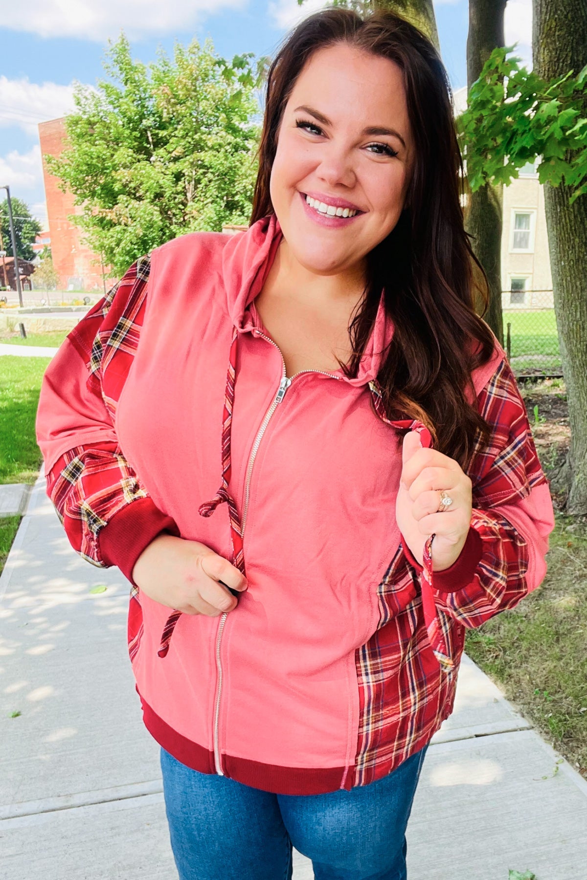 Adorable in Marsala Plaid French Terry Hoodie