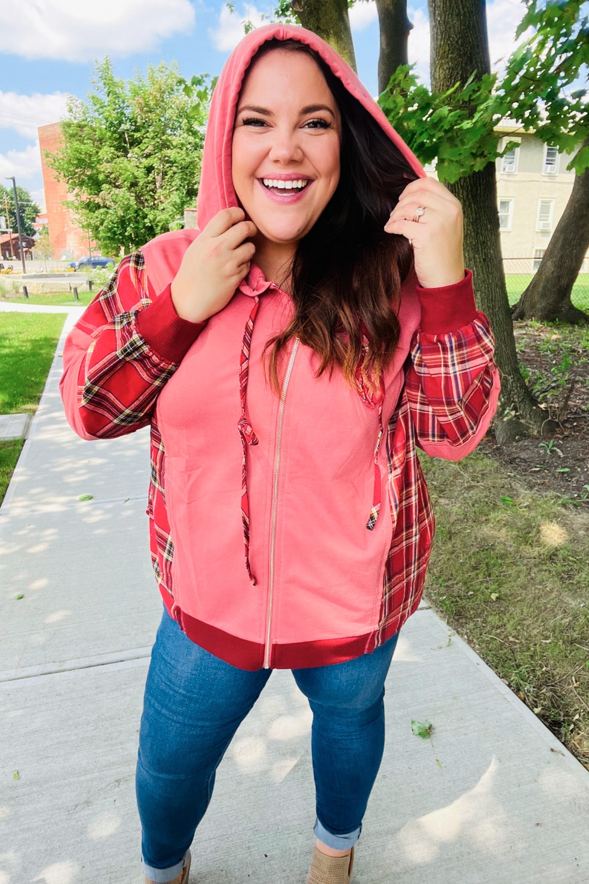 Adorable in Marsala Plaid French Terry Hoodie