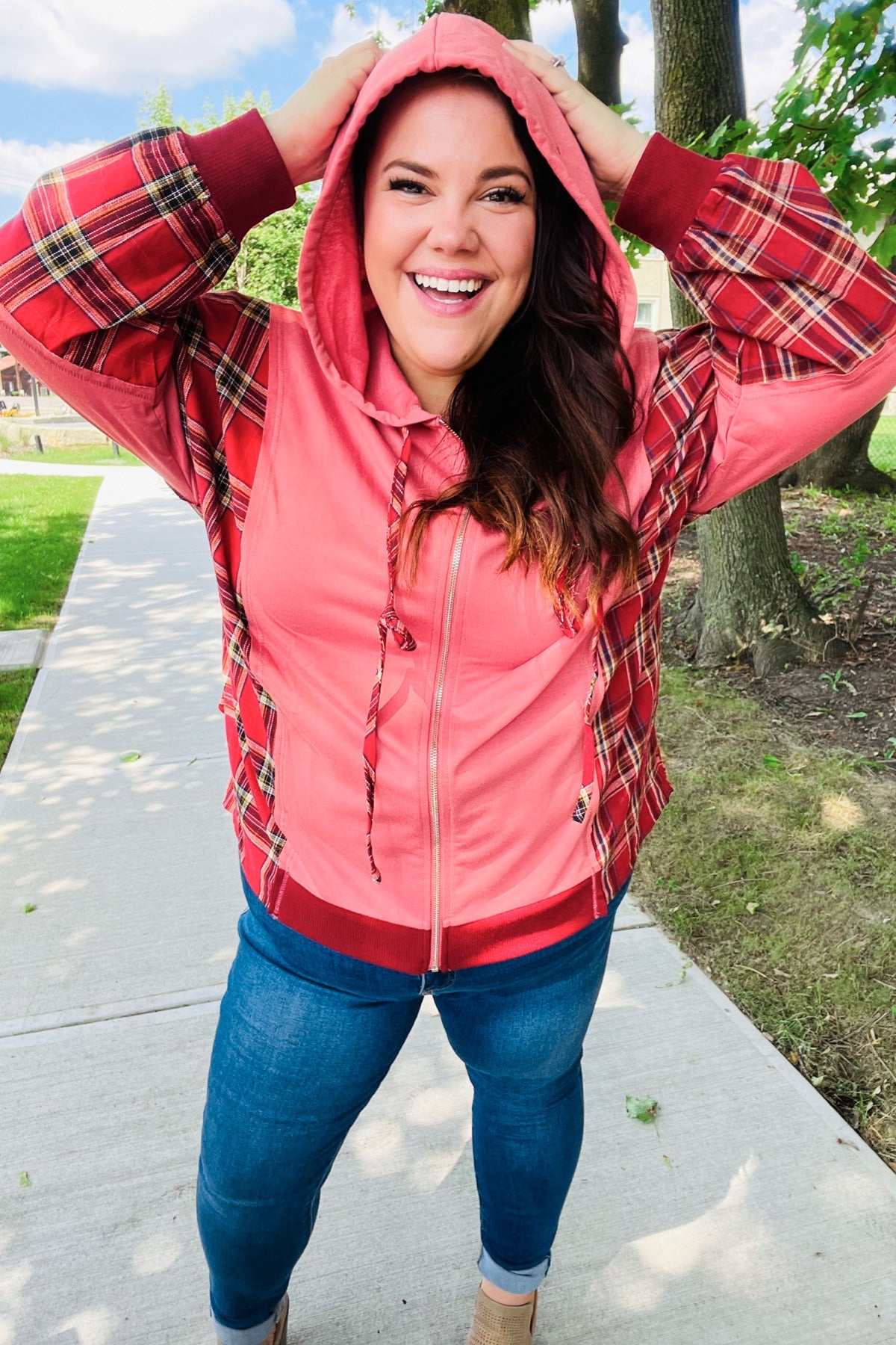 Adorable in Marsala Plaid French Terry Hoodie