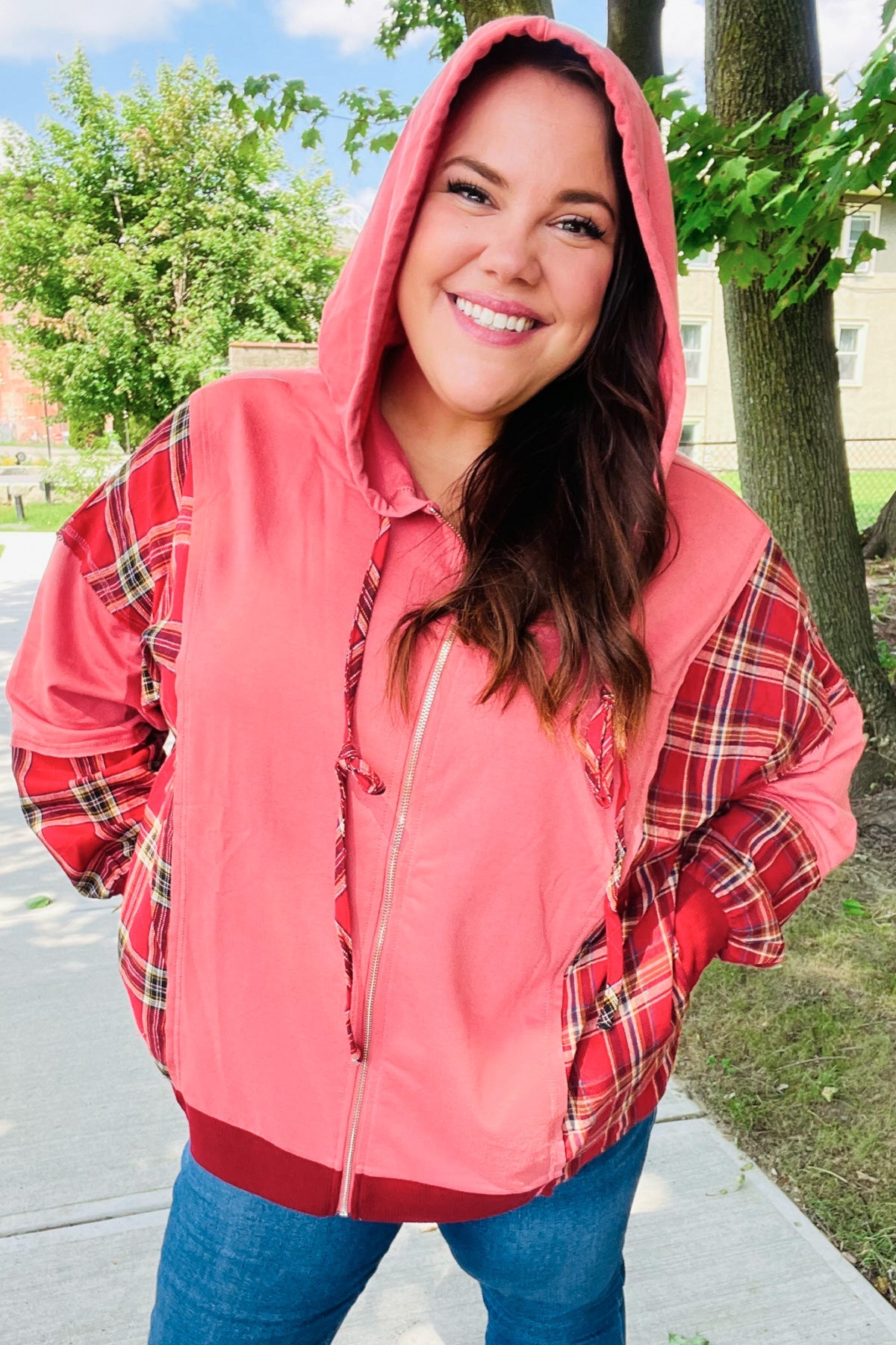 Adorable in Marsala Plaid French Terry Hoodie