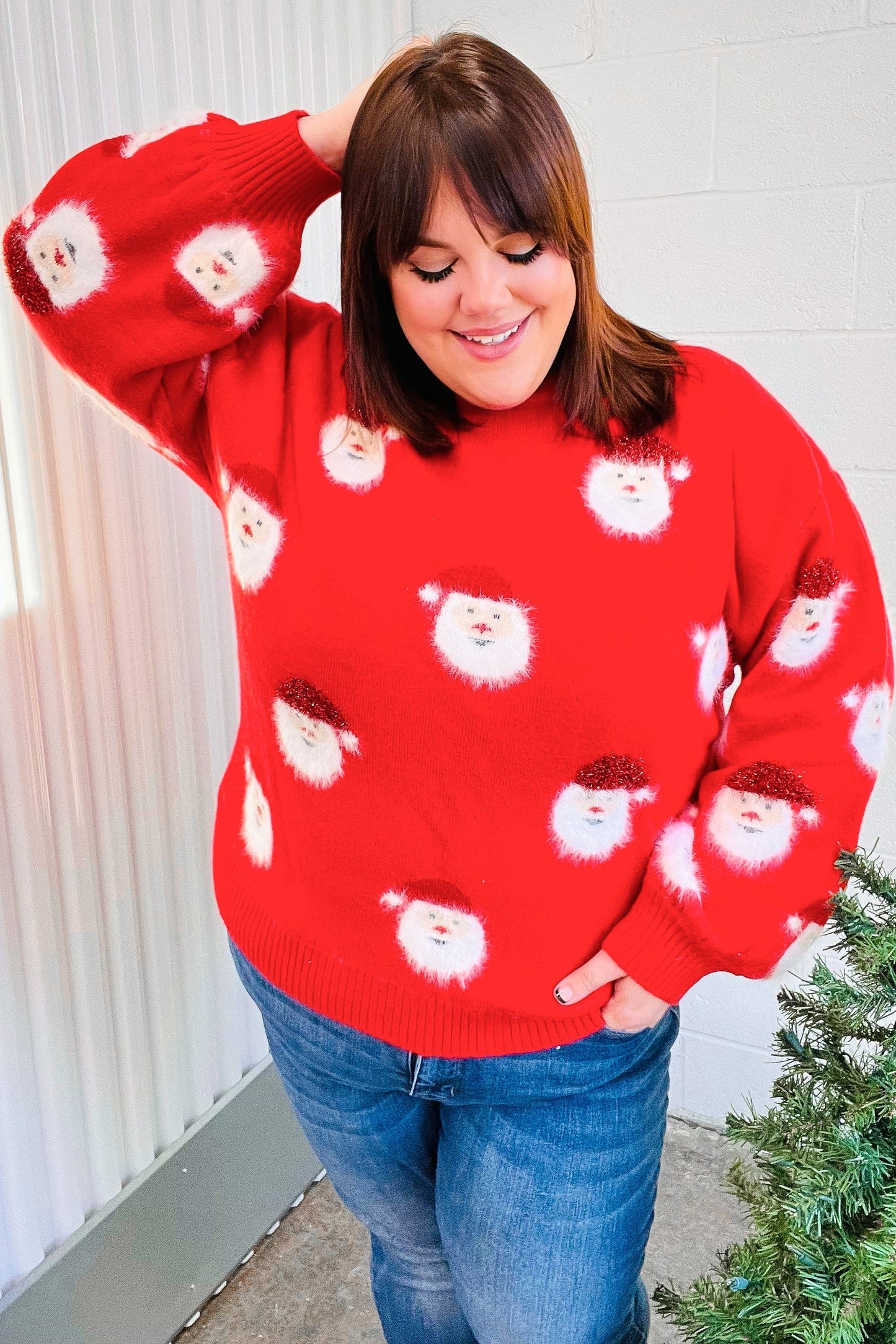 Santa Claus Sparkle Fuzzy Knit Sweater