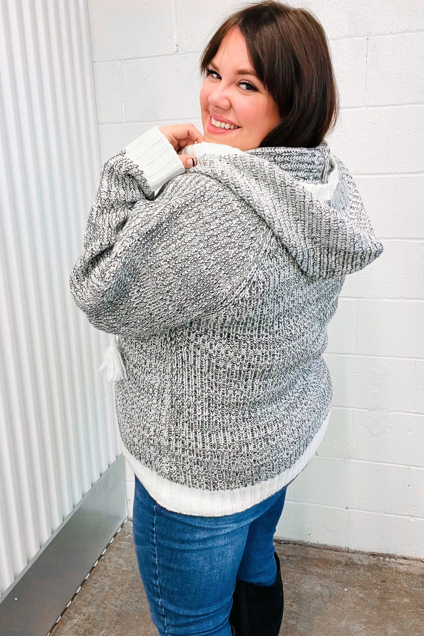 Happy Charcoal Knit Tassel Sweater Hoodie