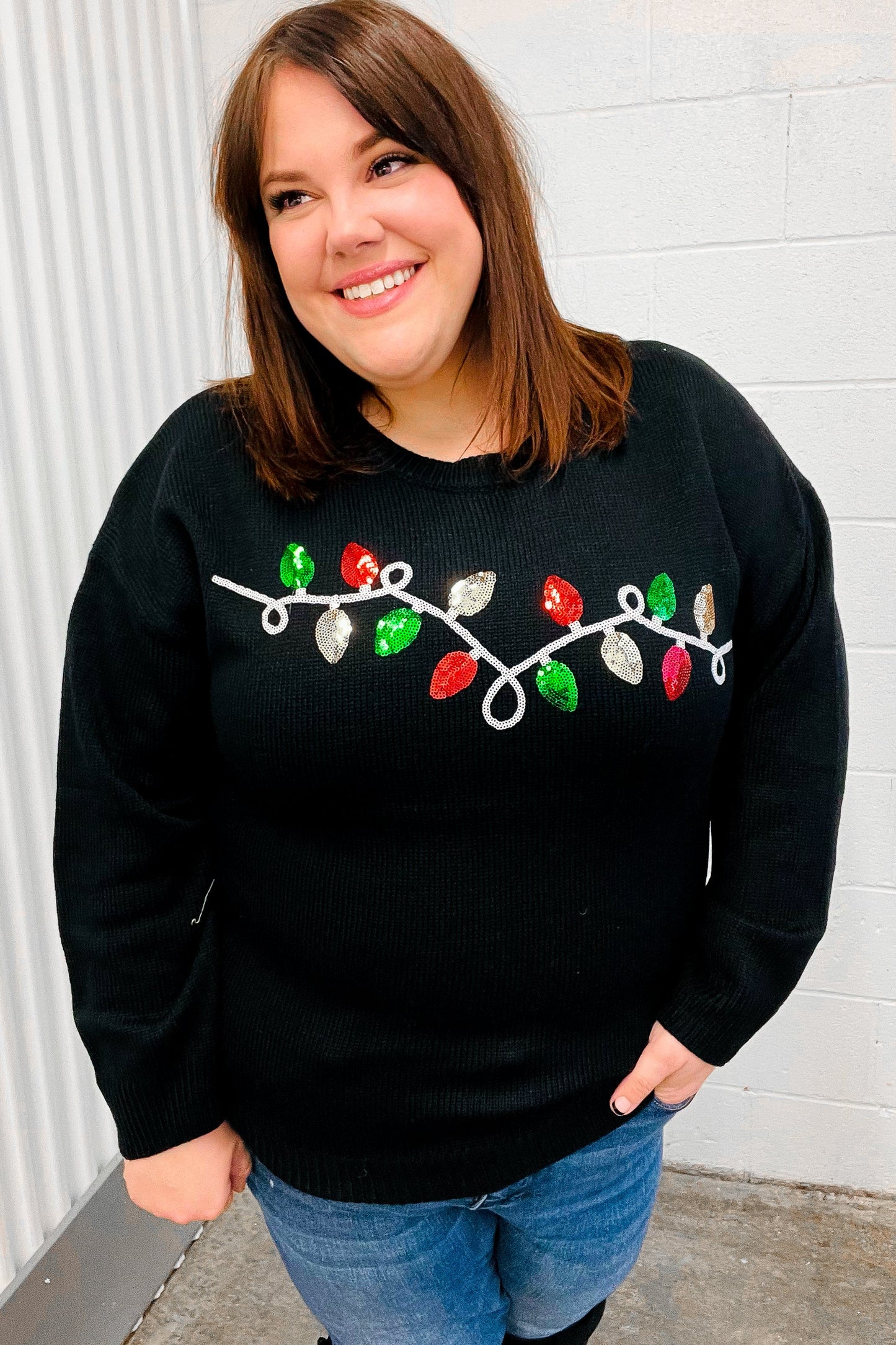 It's Lit Sequin Embroidered Christmas Lights Sweater