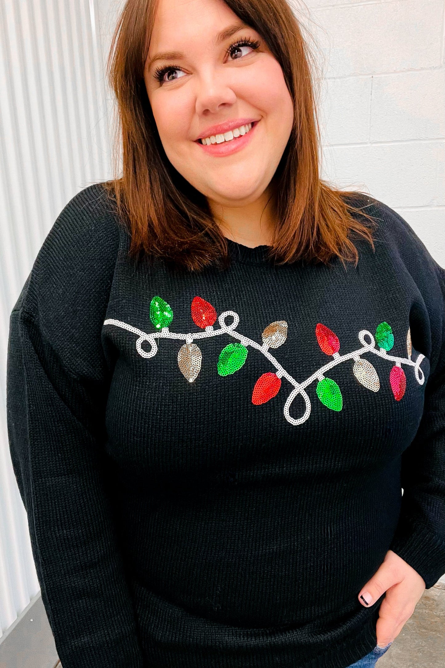 It's Lit Sequin Embroidered Christmas Lights Sweater