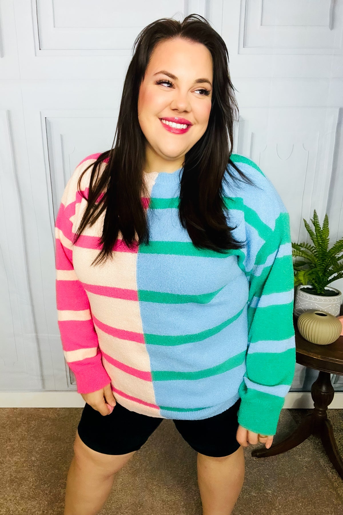 Perfectly Poised Striped Color Block Knit Sweater