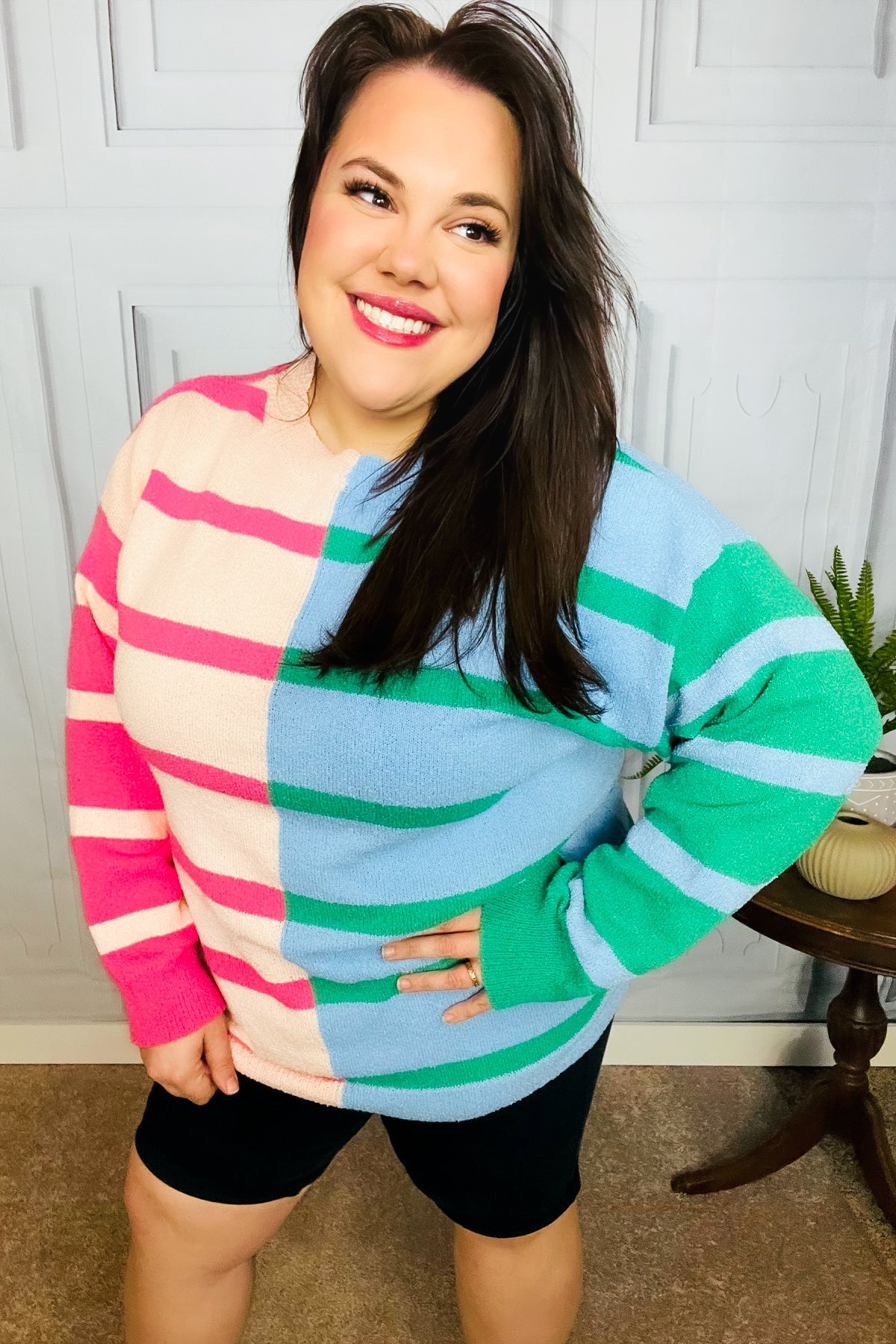 Perfectly Poised Striped Color Block Knit Sweater