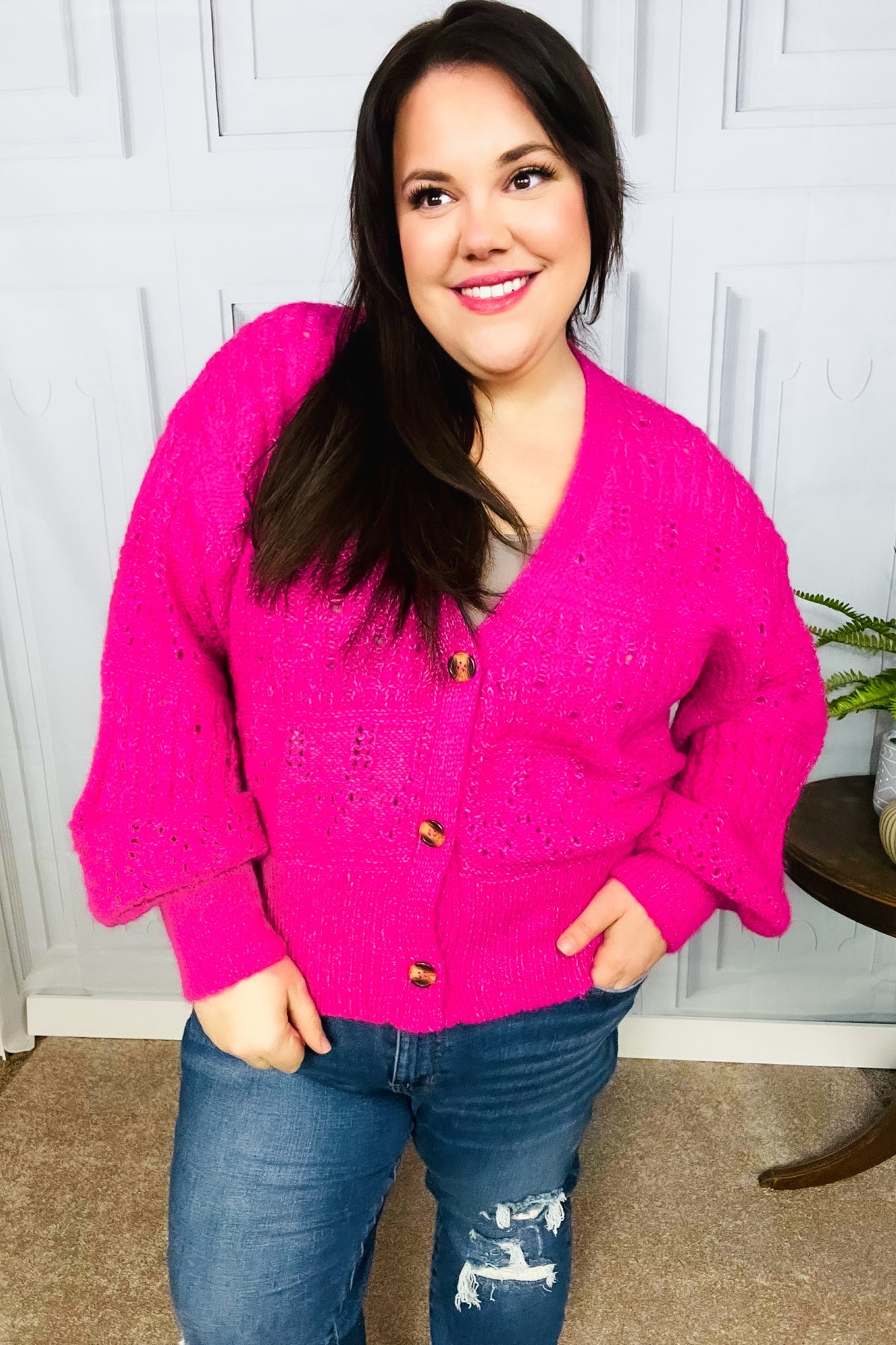 Pretty In Pink Pointelle Knit Cardigan