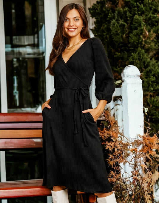 Surplice Flare Ruching Dress