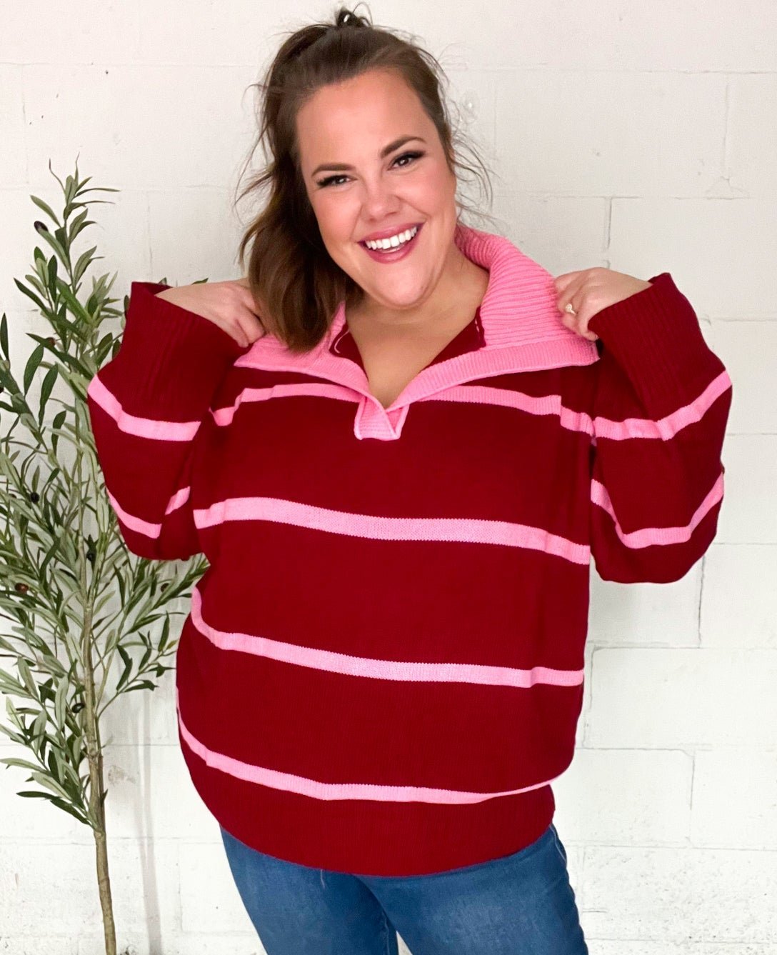 Fall For You Crimson Striped Oversized Sweater