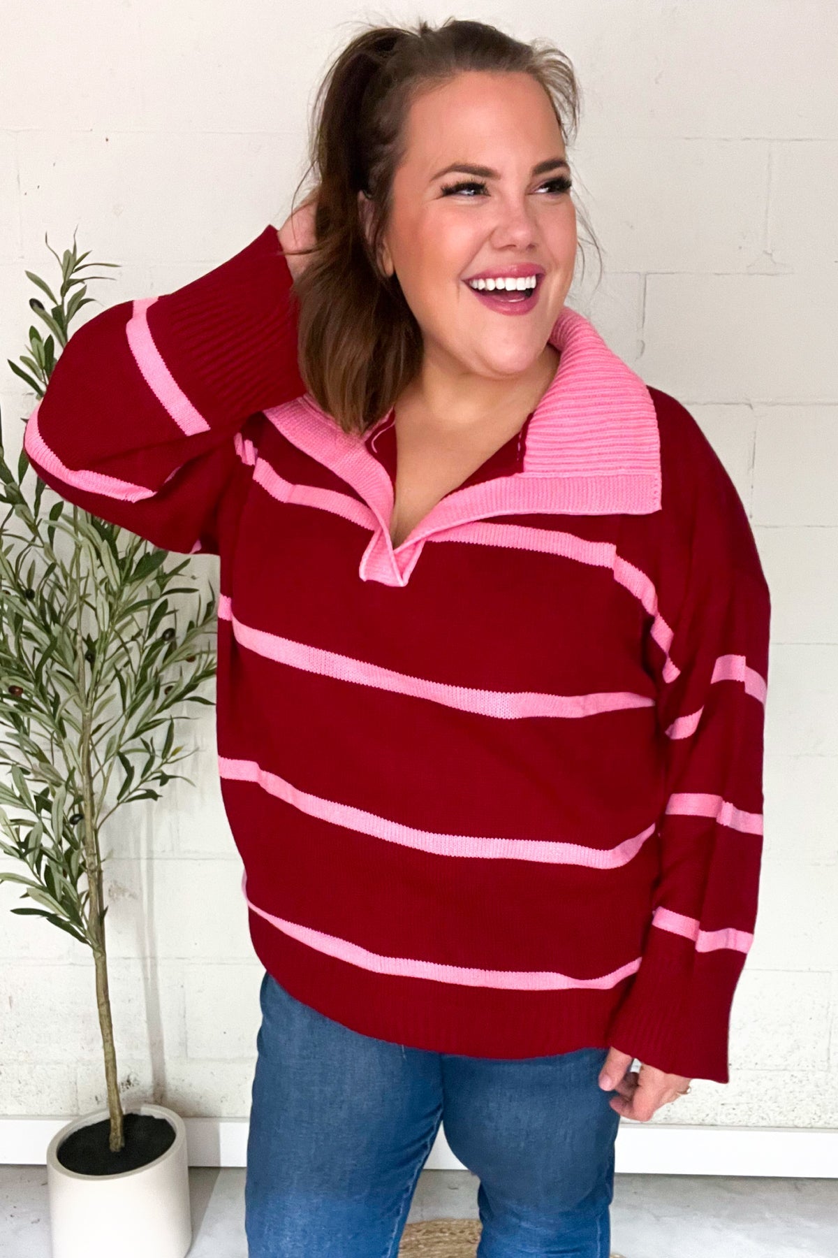 Fall For You Crimson Striped Oversized Sweater