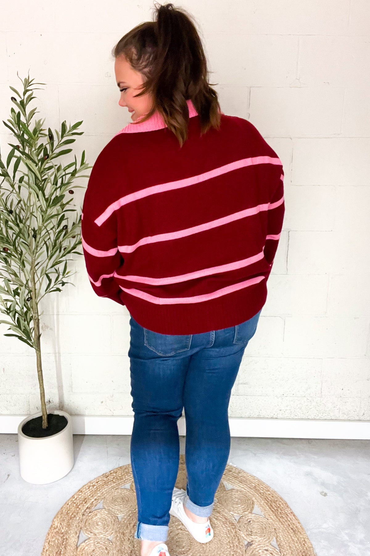 Fall For You Crimson Striped Oversized Sweater