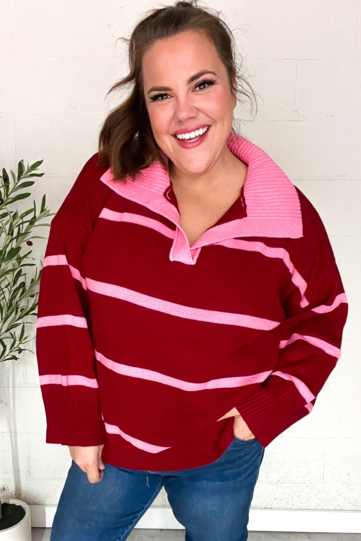 Fall For You Crimson Striped Oversized Sweater