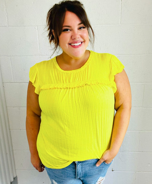 Lemon Frilled Yoke Top