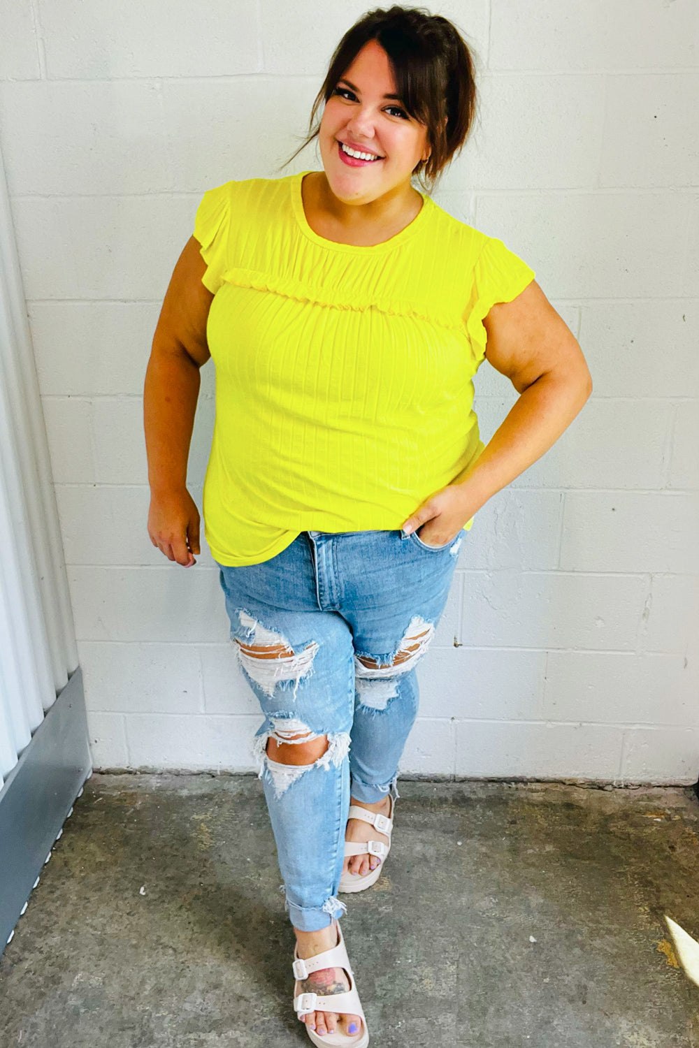 Lemon Frilled Yoke Top