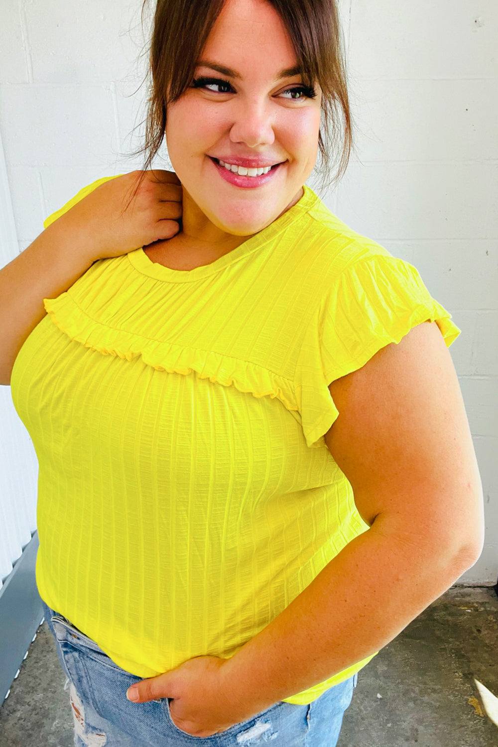 Lemon Frilled Yoke Top