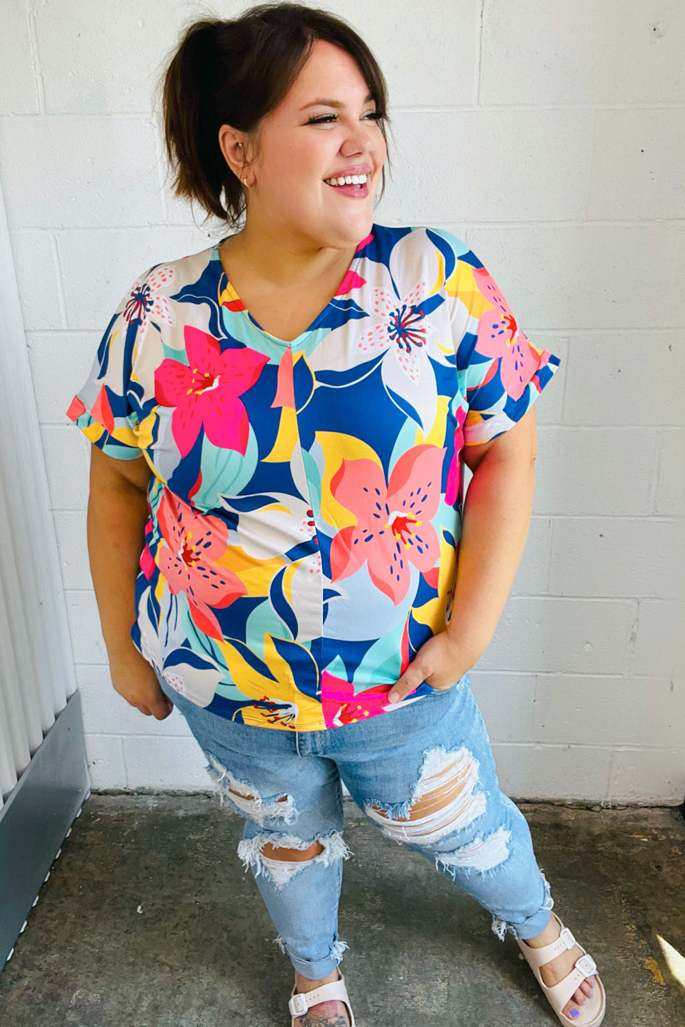 Tropical Floral V-Neck Top