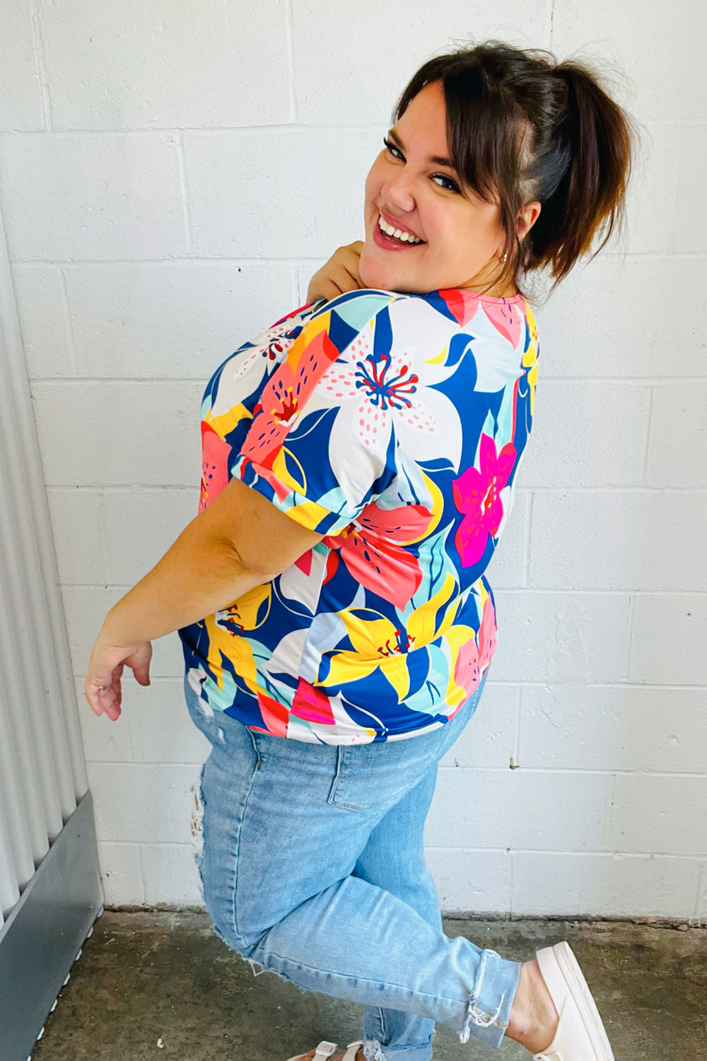 Tropical Floral V-Neck Top