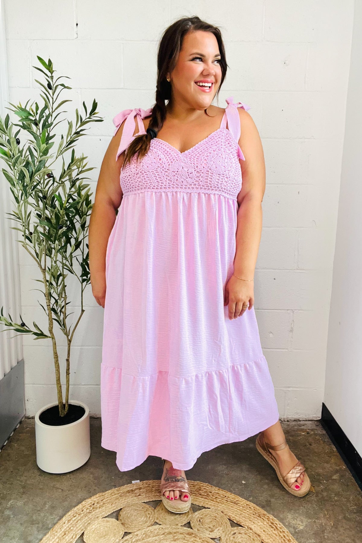 Feeling Your Best Crochet Lace Babydoll Midi Dress