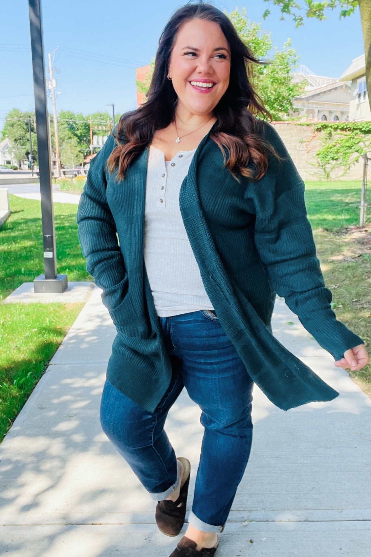 Everyday Striped Knit Cardigan | Hunter Green