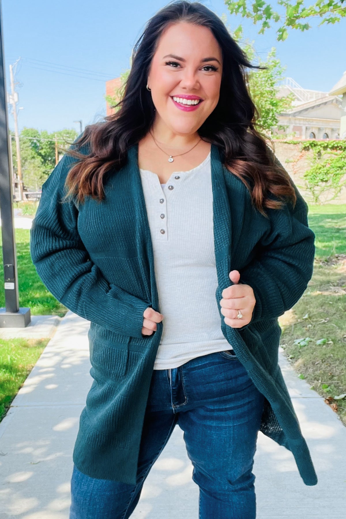 Everyday Striped Knit Cardigan | Hunter Green