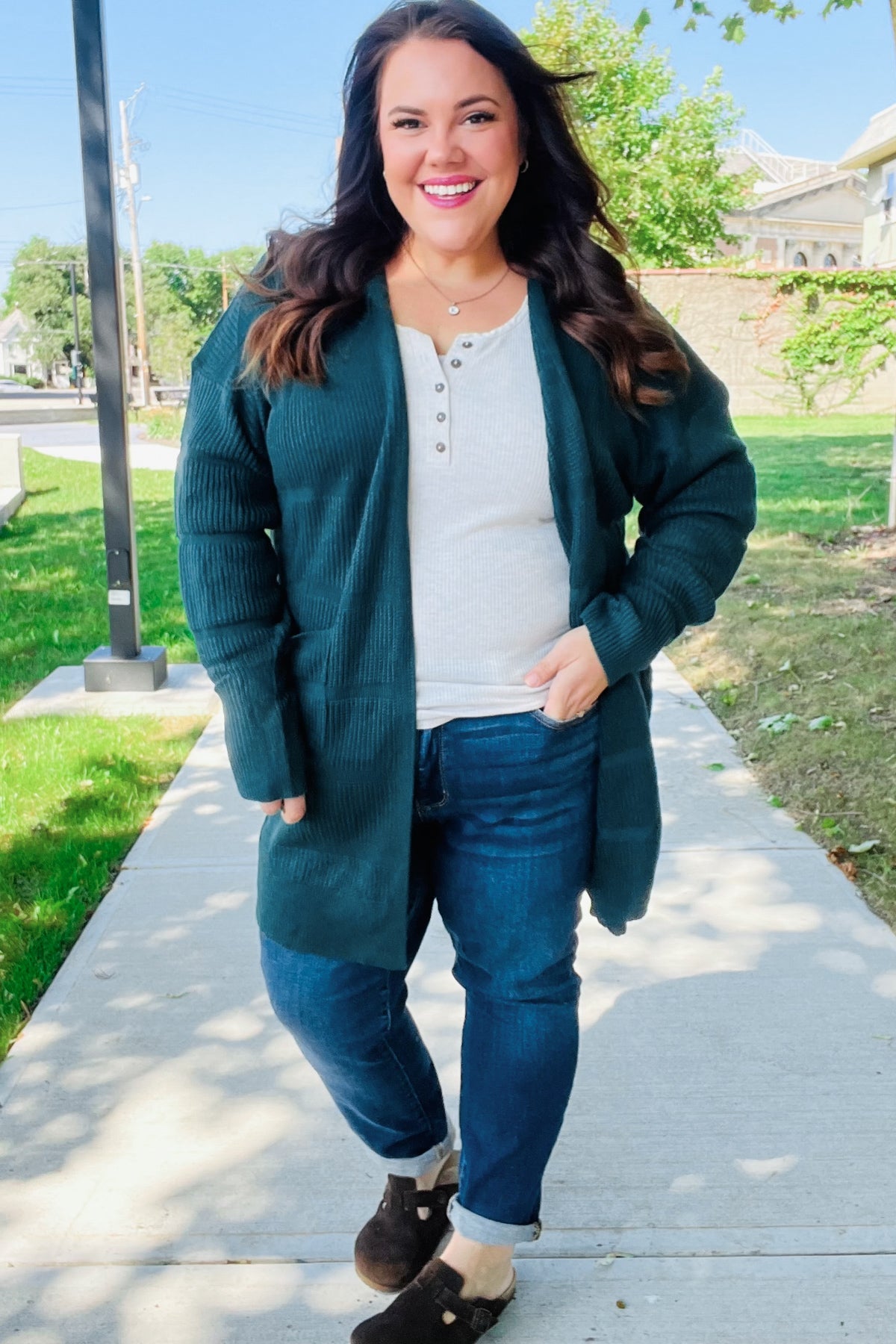 Everyday Striped Knit Cardigan | Hunter Green