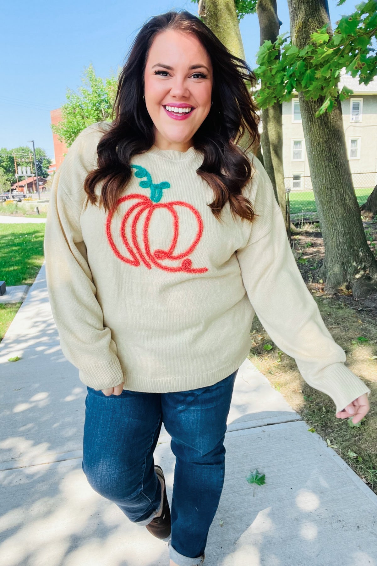 Pumpkin Spice Embroidered Oversized Sweater