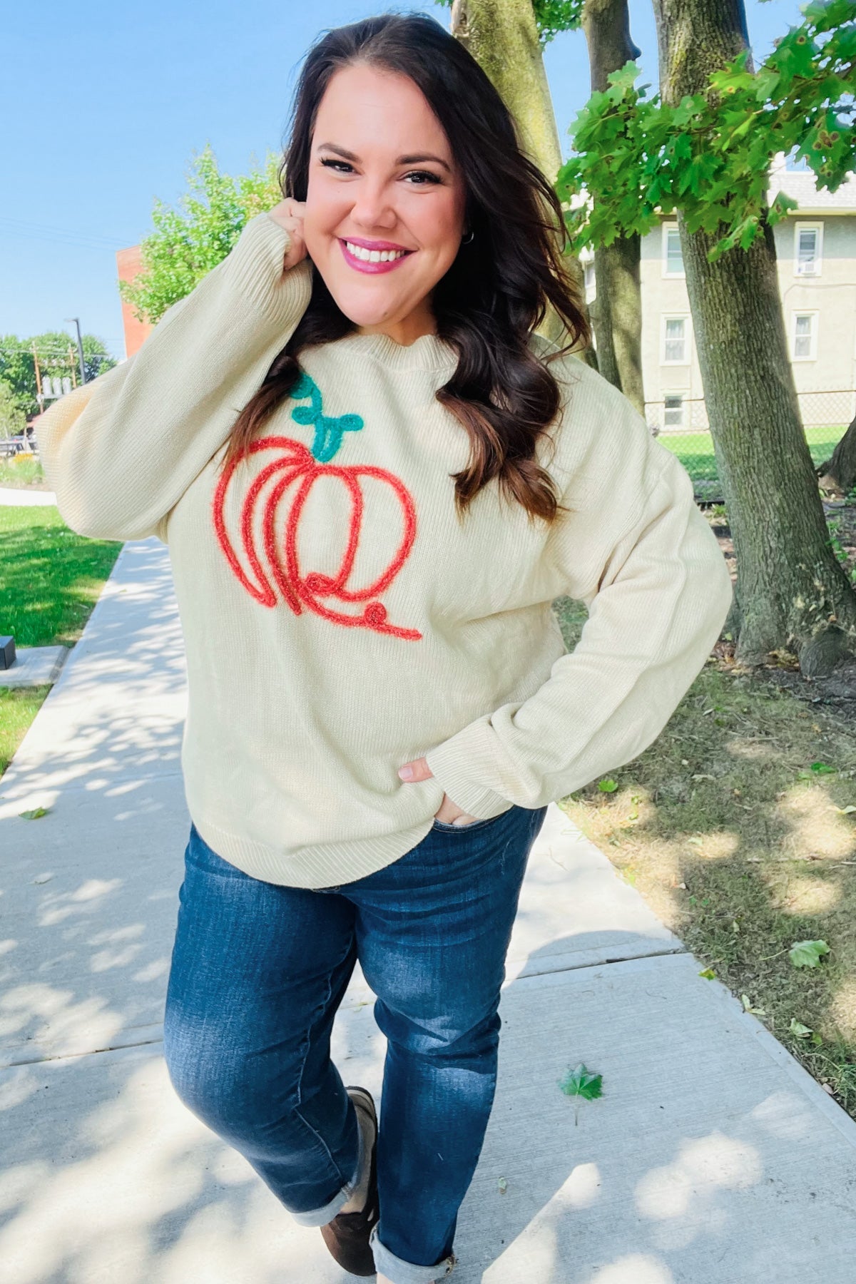 Pumpkin Spice Embroidered Oversized Sweater