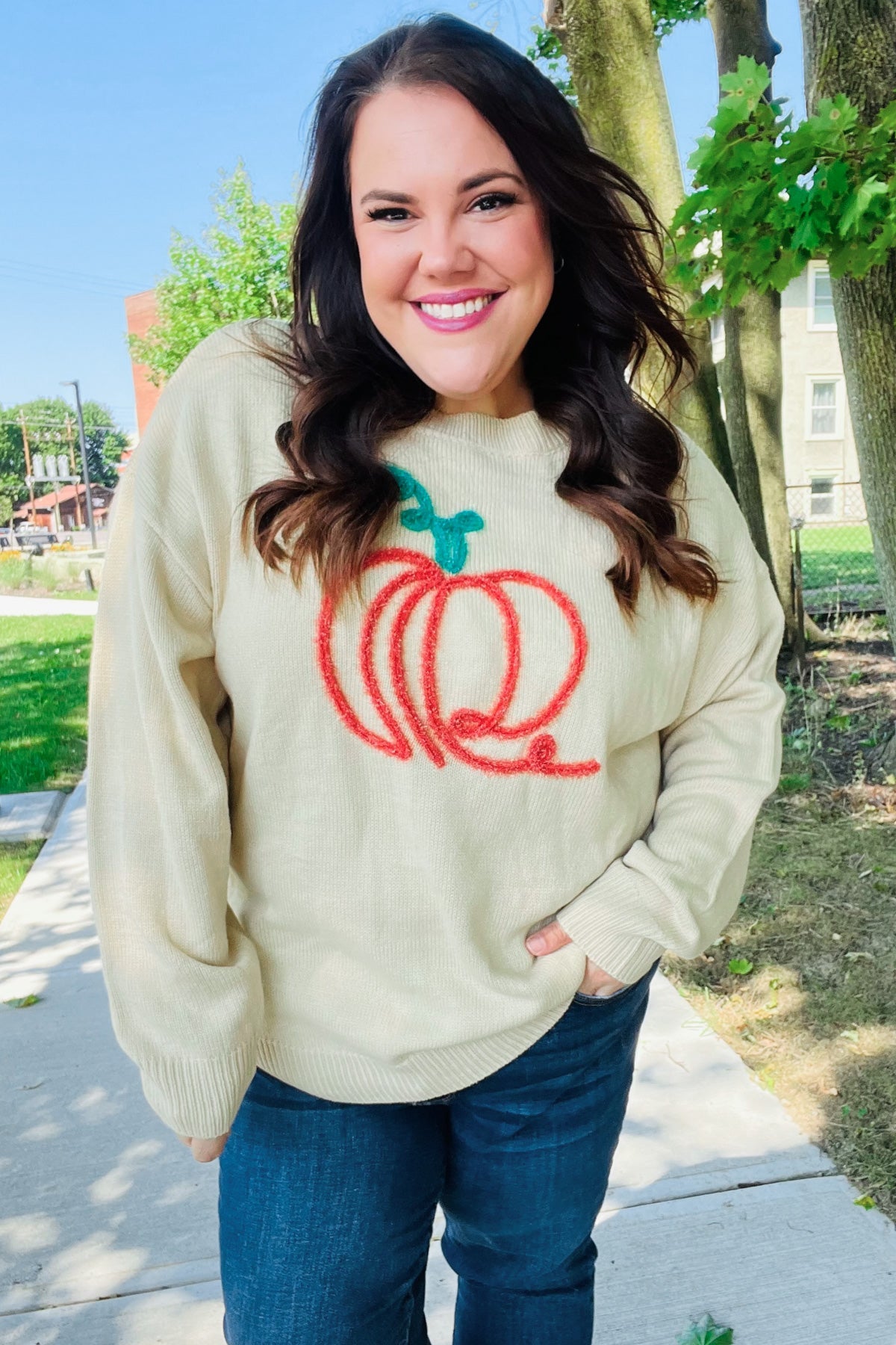 Pumpkin Spice Embroidered Oversized Sweater