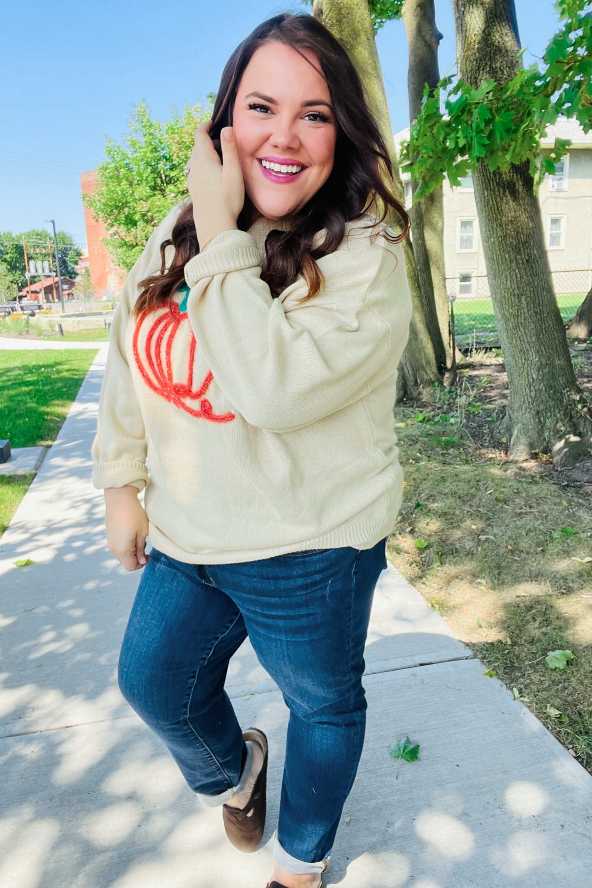 Pumpkin Spice Embroidered Oversized Sweater