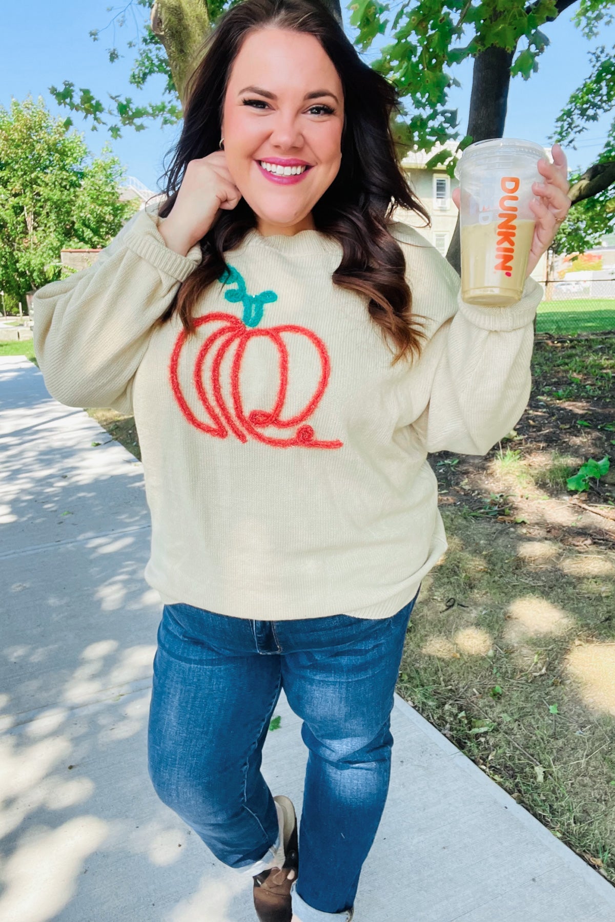 Pumpkin Spice Embroidered Oversized Sweater