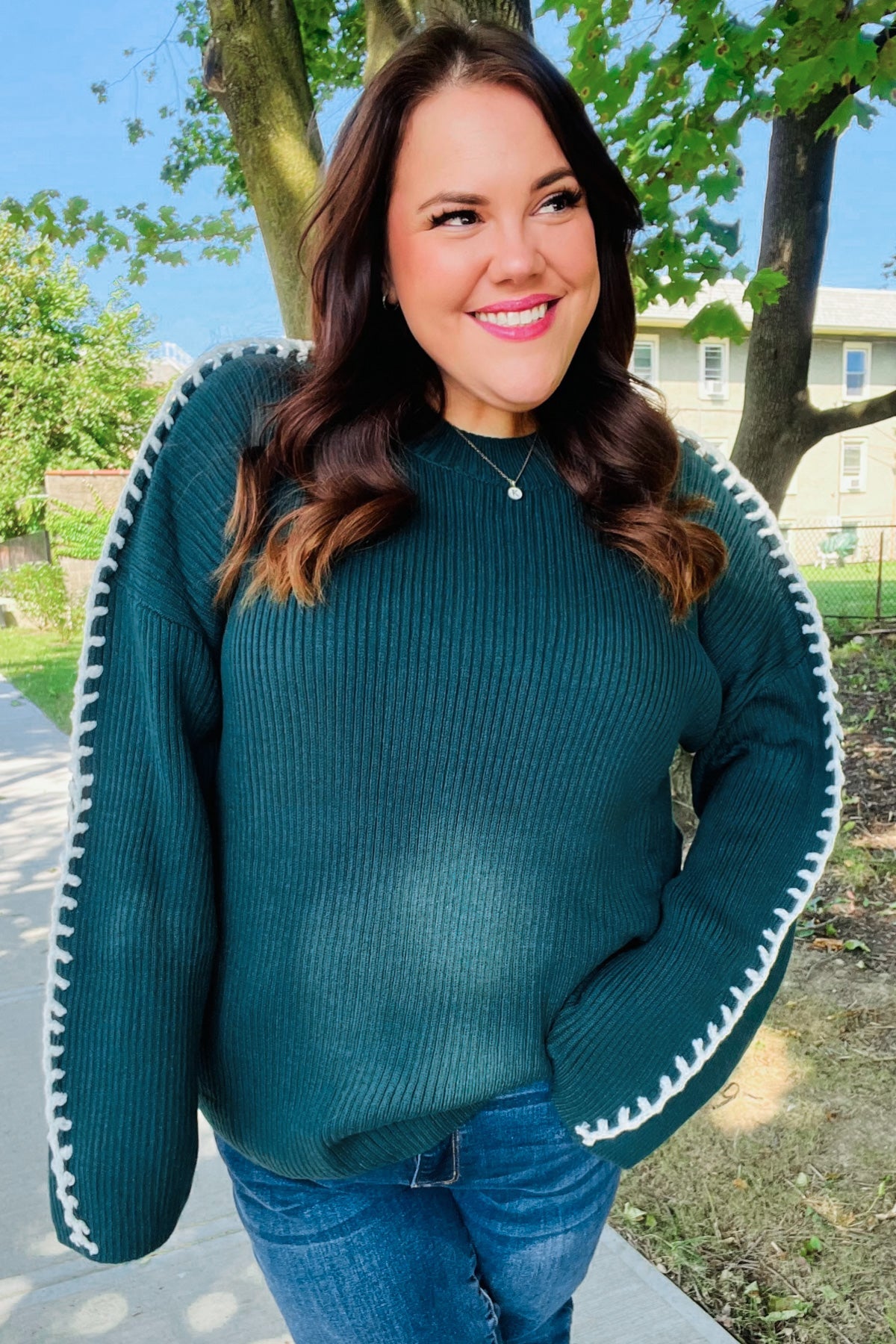 Fall Vibes Oversized Sweater | Hunter