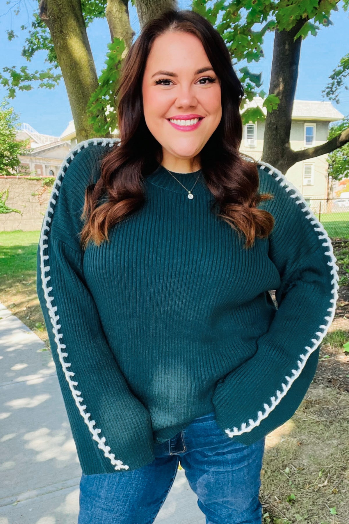 Fall Vibes Oversized Sweater | Hunter