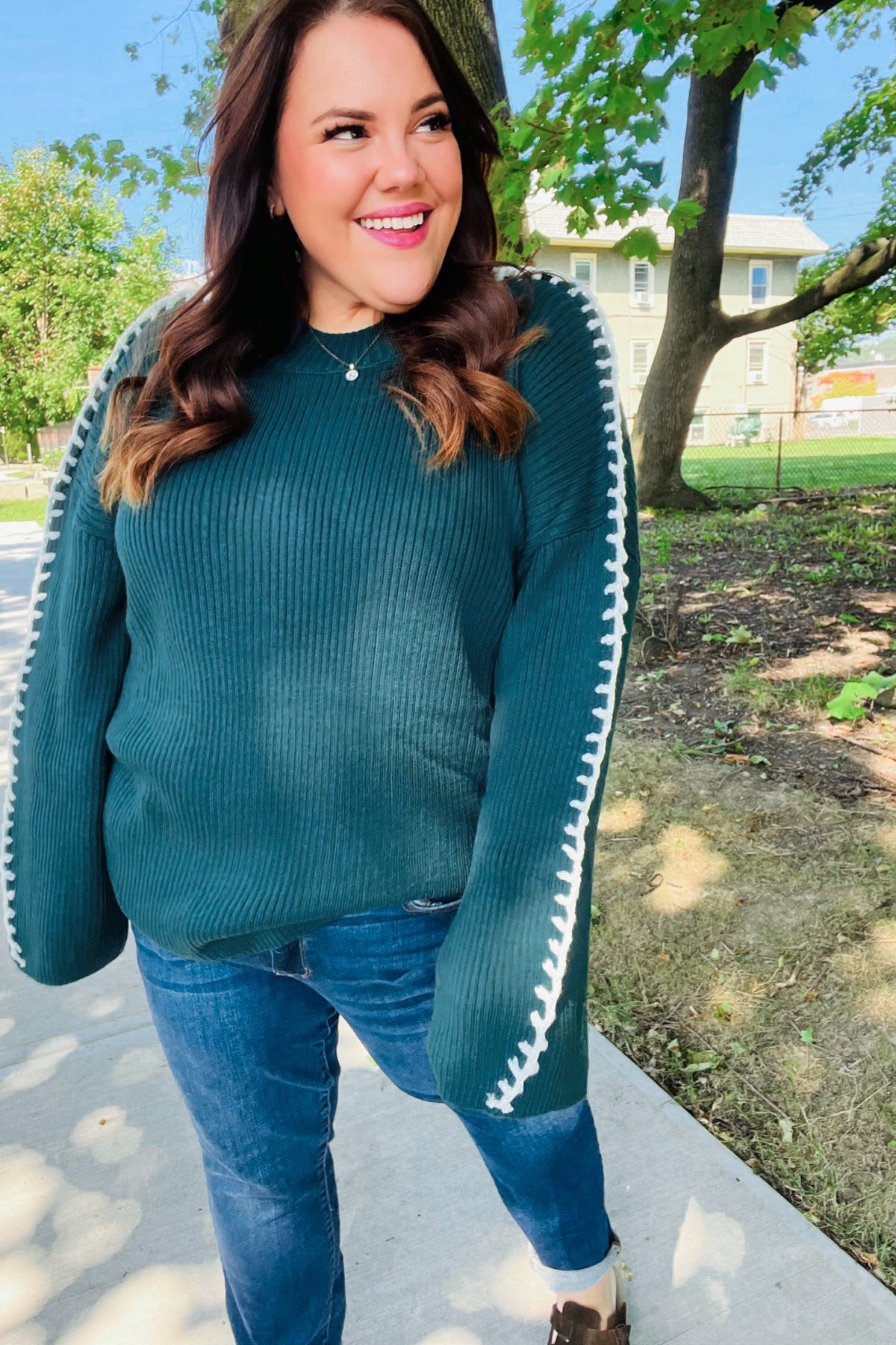 Fall Vibes Oversized Sweater | Hunter