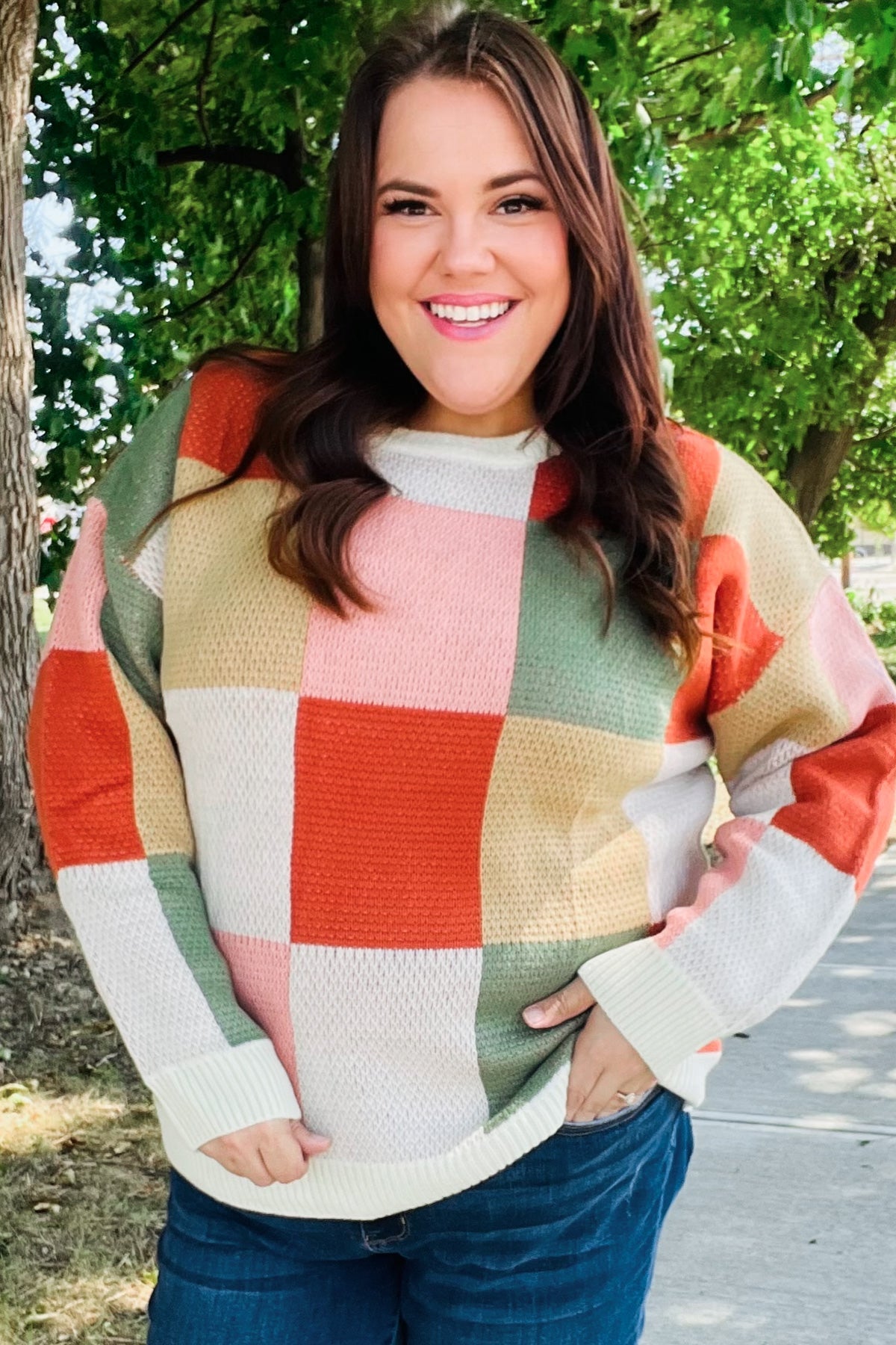 Be Bold Checkered Jacquard Knit Sweater