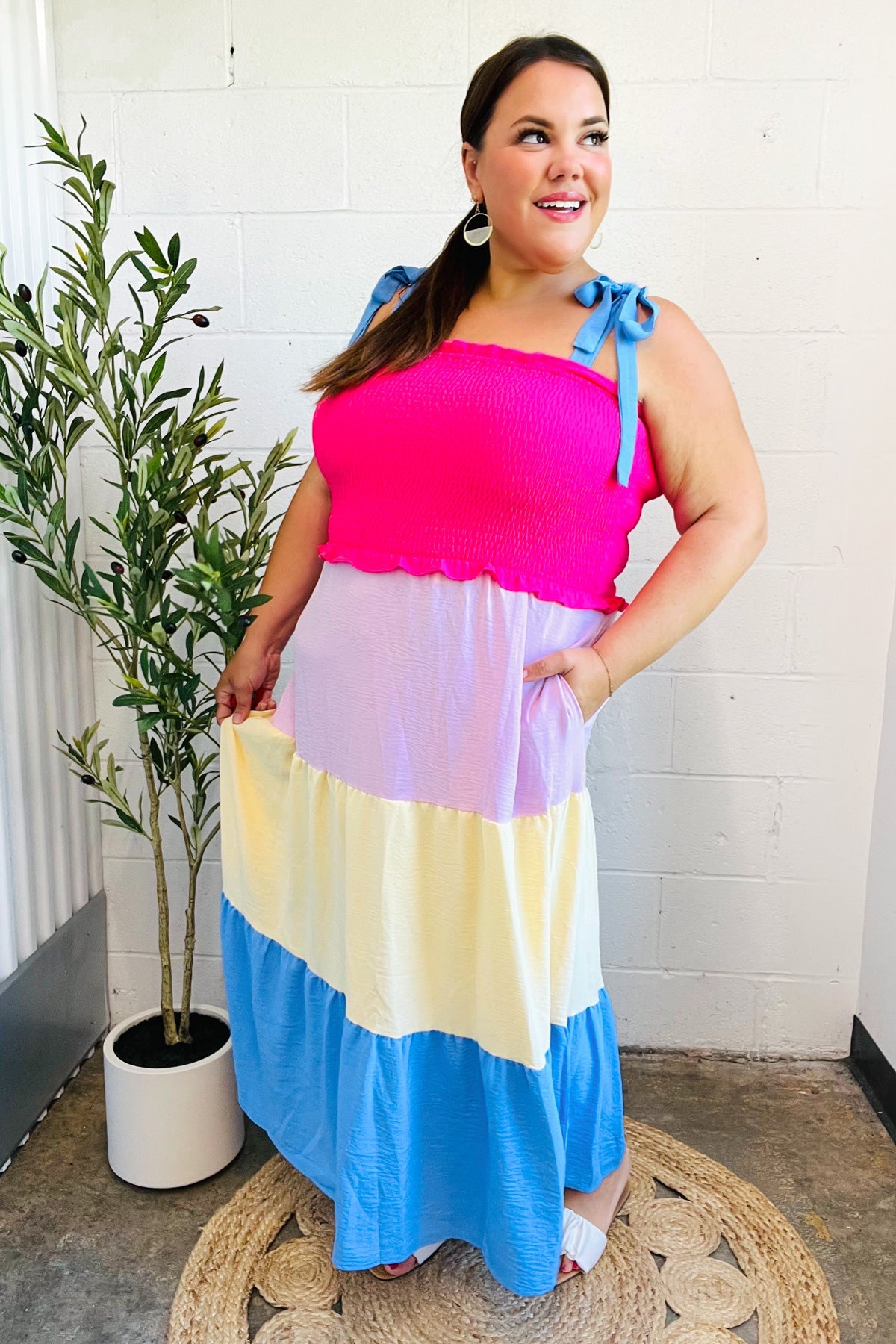 Vacay Vibes Smocked Color Block Maxi Dress