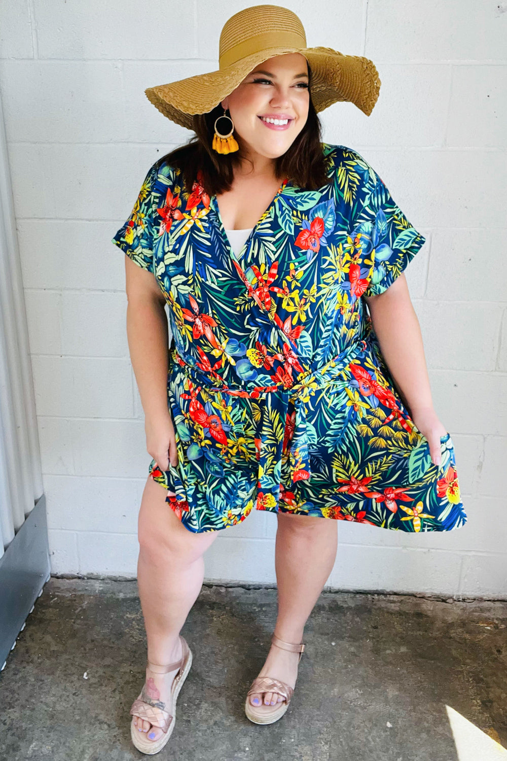 Tropical Floral Surplice Romper