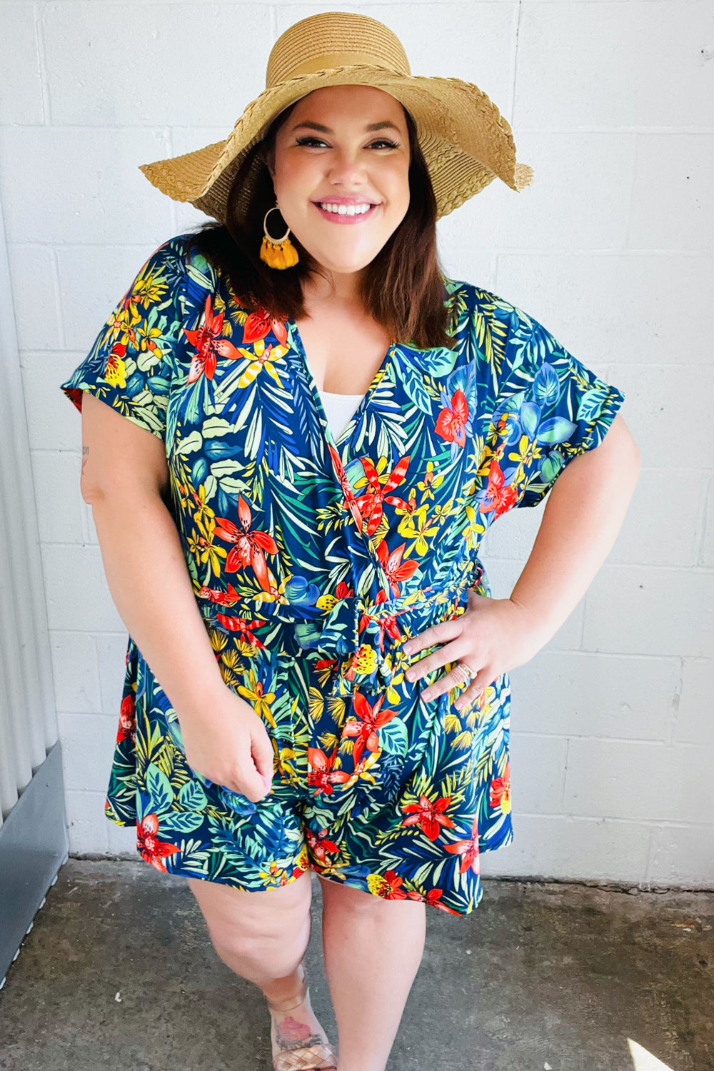 Tropical Floral Surplice Romper